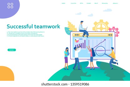 Vector illustration in flat style  - business analytics and marketing concept - team working on business report and analytics - business growth