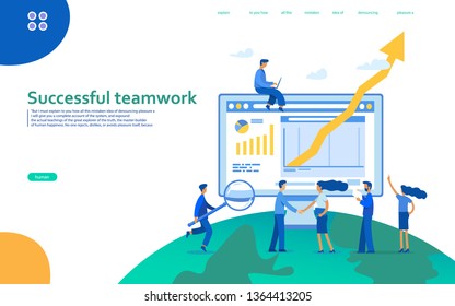 Vector illustration in flat style  - business analytics and marketing concept - team working on business report and analytics - business growth