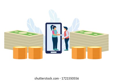 Vector illustration, flat style, business promotion, advertising,  referral marketing concept, friends loyalty program, promotion method