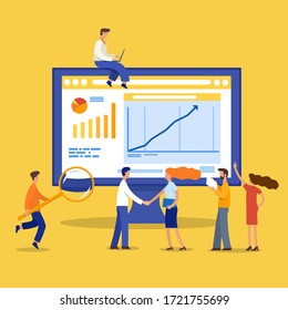 Vector illustration in flat style  - business analytics and marketing concept - team working on business report and analytics - business growth