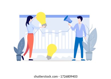 Vector illustration, flat style, business promotion, advertising, call through the horn