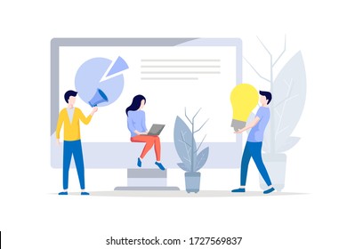 Ilustración vectorial, estilo plano, promoción de negocios, publicidad, ideas en crecimiento e inspiración para los negocios. 
