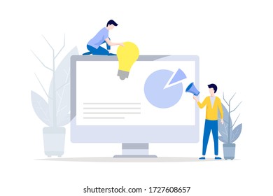 Ilustración vectorial, estilo plano, promoción de negocios, publicidad, ideas en crecimiento e inspiración para los negocios. 