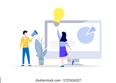 Ilustración vectorial, estilo plano, promoción de negocios, publicidad, ideas en crecimiento e inspiración para los negocios. 