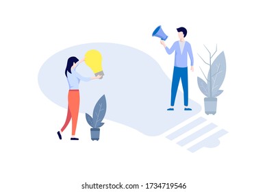 Vector illustration, flat style, business promotion, advertising, call through the horn