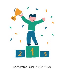 Vector illustration, flat style, business success, leadership, awards, career, successful projects, goal