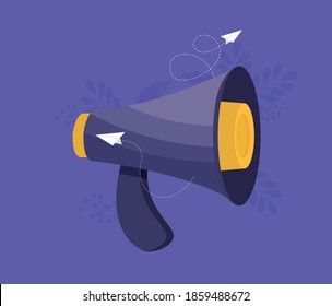 Vector illustration, flat style, business promotion, advertising, call through the horn, online alerting