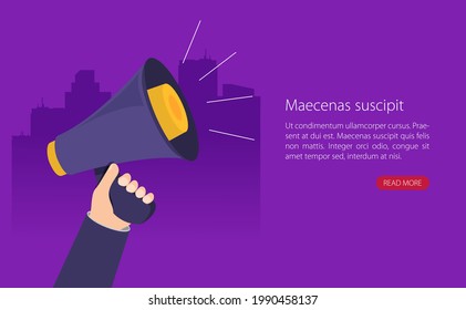 Vector illustration, flat style, business promotion, advertising, call through the horn, online alerting