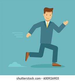 Vector illustration in flat style with business man character - guy running forward fast - business competition concept - infographics design element 