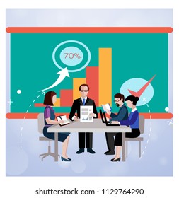 Vector illustration, flat style, businessmen discuss social network, news, social networks, chat, dialogue speech bubbles, new projects	
Vector illustration, flat style.