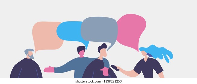 Vector illustration, flat style, businessmen discuss social network, news, social networks, chat, dialogue speech bubbles