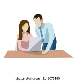 Vector illustration, flat style, businessmen discuss, news, office concept business people, discuss the work, colleagues