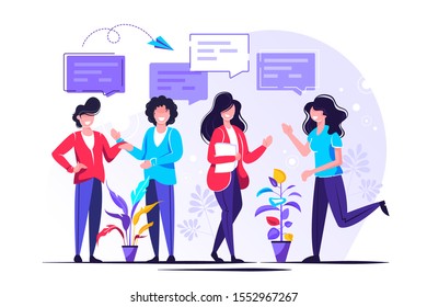 Vector illustration, flat style, businessmen discuss social network, news, social networks, chat, dialogue speech bubbles