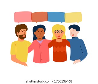Vector illustration, flat style, businessmen discuss social network, news, social networks, chat, dialogue speech bubbles