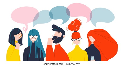 Vector illustration, flat style, businessmen discuss social network, news, social networks, chat, dialogue speech bubbles vector
