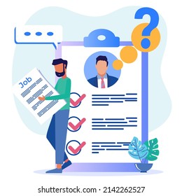 Ilustración vectorial del caricaturista de estilo plano buscando trabajo. Concepto de selección de trabajadores o personal, contratación de personal o contratación de empleados.