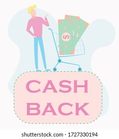 Vector illustration in flat style for Cashback concept. Saving money and Money refund.