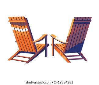 Vektorgrafik, flacher Stil. Chaise longue, hölzerner Liegestuhl zum Entspannen.