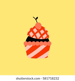 Vector illustration in flat style cherry ?upcake