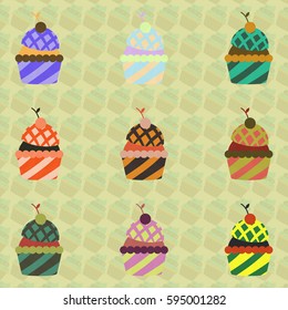 Vector illustration in flat style cherry ?upcakes collection