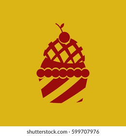 Vector illustration in flat style cherry cupcake