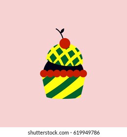 Vector illustration in flat style cherry ?upcake