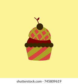 Vector illustration in flat style cherry Cupcake