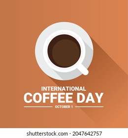 Vector illustration, flat style coffee cup with long shadow, as logo, icon or template, international coffee day.