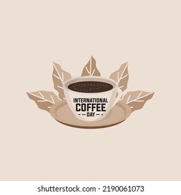 Vector illustration, flat style coffee cup with long shadow, as logo, icon or template, international coffee day.