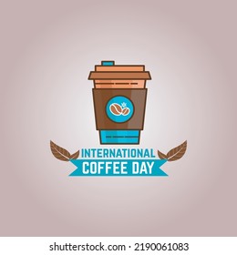 Vector illustration, flat style coffee cup with long shadow, as logo, icon or template, international coffee day.