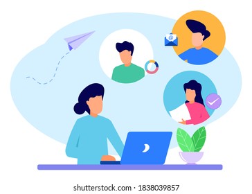 Vector illustration of flat style, communication via the Internet, social networks, chat, video, news, messaging, website, friendship, mobile web web vector graphics.