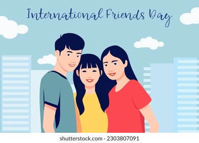 Vector illustration in a flat style. The concept of friendship, spending time together and having fun. Banner for the international holiday Day of Friends. All elements are isolated from each other.

