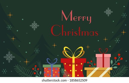 Vector illustration in flat style congratulation Merry Christmas.