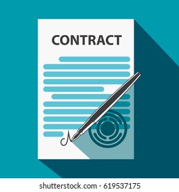 Vector illustration in flat style. Contract and fountain pen.