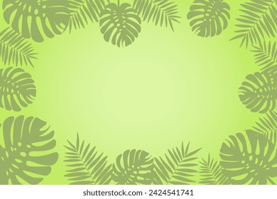 Vector illustration in flat style with copy space for text. background with leaves. Monstera leaf