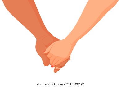 Vektorgrafik im Flachstil. Das Paar hält Händchen. Hand in Hand

