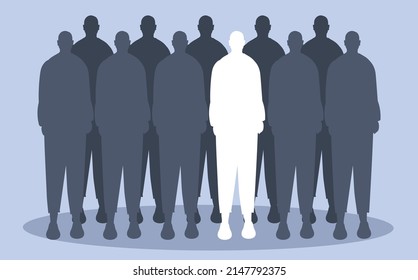 vector illustration in a flat style - a crowd of identical people and one person stands out from the crowd