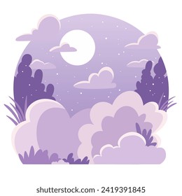 Vector illustration, flat style. Cute fairytale, natural background for character