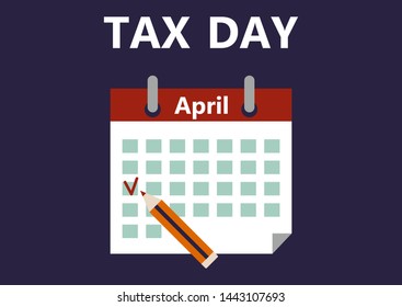 Vector illustration in flat style of deadline for Federal income tax returns.  Tax Day reminder calendar on April in the USA