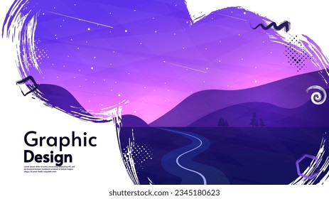 Ilustración vectorial, diseño de estilo plano. Paisaje con superposición de textura gruesa. Diseño para banner, fondo de pantalla, afiche, invitación. 