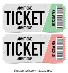 Vector illustration in flat style of detachable horizontal ticket for concert, cinema or theatre. Isolated on white background tear-off coupon, invitation or ticket template in retro vintage style. 