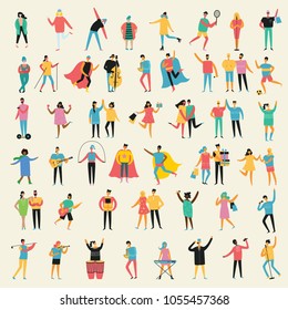 Vector illustration in a flat style of different activities people