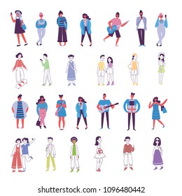 Vector illustration in a flat style of different fashion people doing different activities