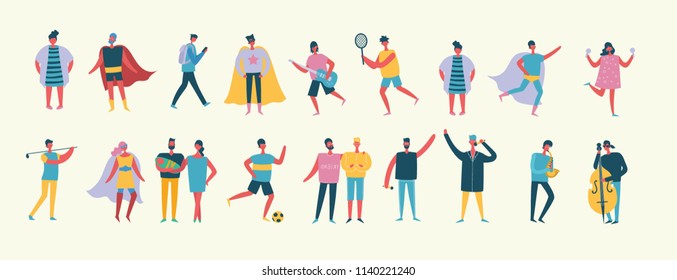Vector illustration in a flat style of different activities people

