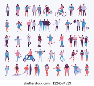 Vector illustration in a flat style of different activities people characters