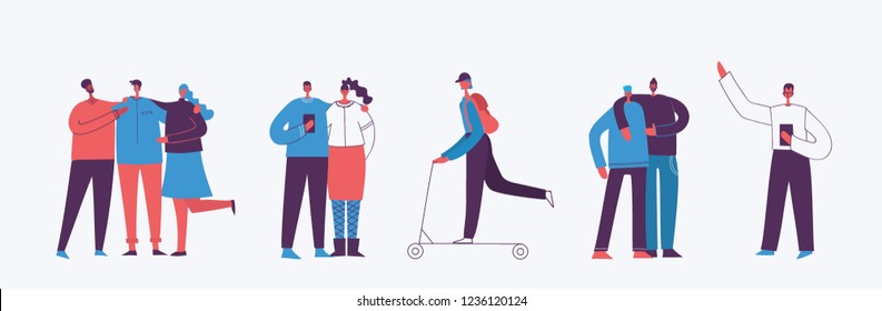 Vector illustration in a flat style of different activities people characters 