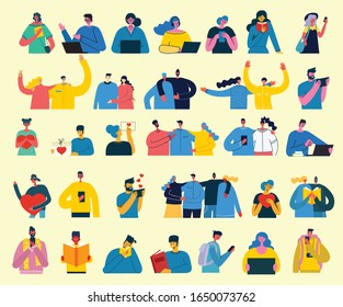 Vector illustration in a flat style of different activities people in the flat style