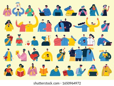 Vector illustration in a flat style of different activities people in the flat style