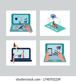 Vector illustration, flat style, discounts, purchase of goods and gifts, concept of shopping through an online form.