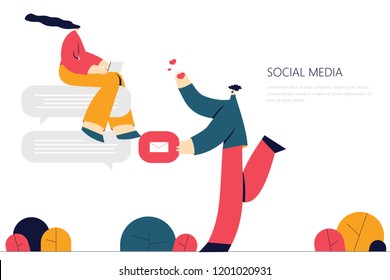 Vector illustration, flat style,  discuss social network, news, social networks, chat, dialogue. Use in Web Project and Applications.